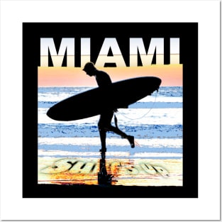 Miami Surf's Up Surfer Silhouette Posters and Art